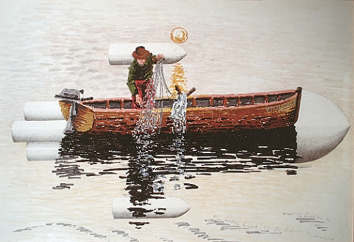 1983 - Violence - Der Fischer fischt bis dass die Bombe ihn erwischt -Bleistift Gouache a Karton - 70x100cm.jpg